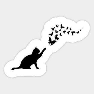 Cute Cat Kitten Animal Playing With Butterflies Sticker